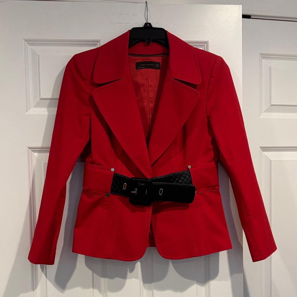 Zara Red Blazer with Black Belt